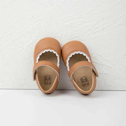 Meckior Baby Boys & Girls Shoes - Infant Leather with Rubber Sole, Anti-Slip Toddler First Walkers, Newborn Princess Crib Shoes