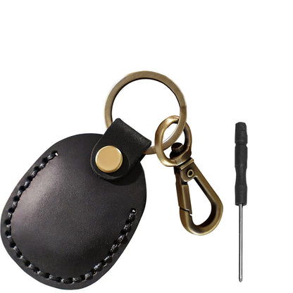 Airtag Holder Keychain — Genuine Leather Handmade Case, Scratch-Resistant Key Ring for Dog Collar & Luggage Cover