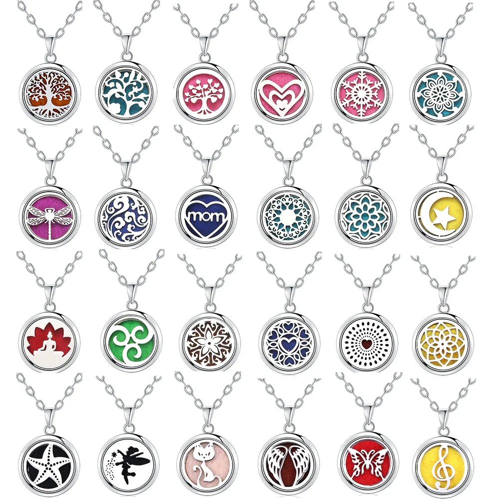 Tree of Life Aromatherapy Necklace - Stainless Steel Essential Oil Diffuser Amulet Perfume Locket Pendant, Women's Jewelry Gift