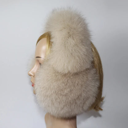 Real Fox & Raccoon Fur Earmuffs – Warm Winter Ear Warmer for Women and Girls, Plush Genuine Fur Accessory