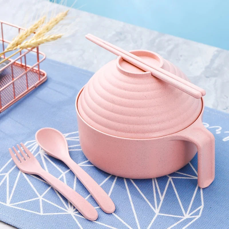 Ramen Bowl Set - Microwavable Noodle Cooker Bowl with Lid, Chopsticks & Kitchen Dining Accessories