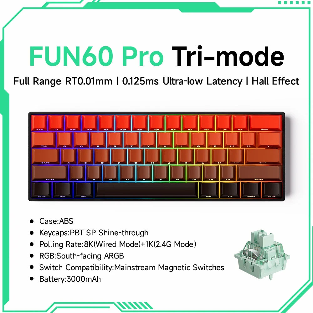 Akko MonsGeek FUN60 60% Mechanical Gaming Keyboard – Magnetic Switch, 8K Rapid Trigger, ARGB HE/TMR Custom Keyboard