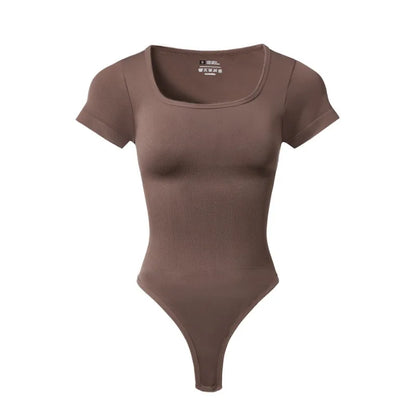 Women’s Plus Size Yoga Jumpsuit – Seamless Square Neck, High Elastic Solid Ribbed Workout & Running Sport T-Shirt Jumpsuit