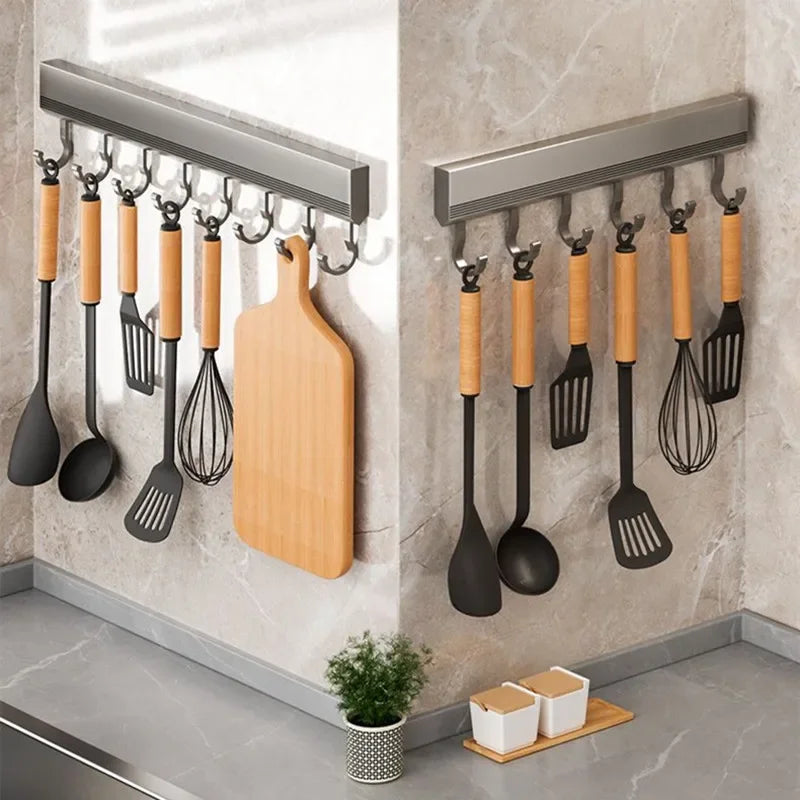 Wall Mounted Hooks Rack | Punch-Free Kitchen Utensils Storage Row Hook Holder | Multi-Purpose Bathroom Robe Towel Coat Hangers