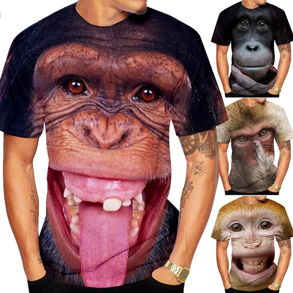 Men’s 3D Gorilla Monkey T-Shirt - Funny Graphic Print Summer Short Sleeve Shirt