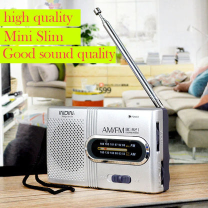 BC-R21 Mini AM/FM Radio — Battery-Operated Portable Receiver with Best Reception for Home, Running & Walking