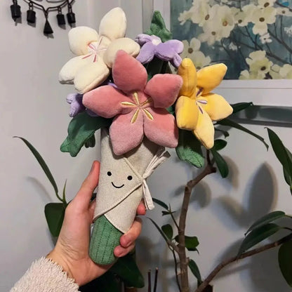 Holding Flowers Plush Toy – Eternal Flower Bouquet Gift for Proposal, Graduation, Valentine's & Birthday