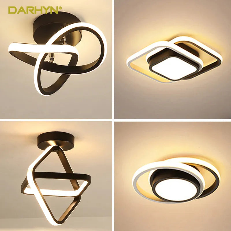 Creative Design LED Ceiling Light: Small Modern 2 Rings Fixture for Indoor Lighting in Hallway, Balcony, Aisle, Office - Lustre Illumination