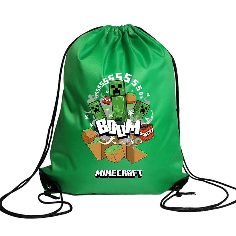 My World Kids Drawstring Bag — Waterproof Cartoon Backpack & Handbag with Kawaii Anime Figure Print for Boys & Girls