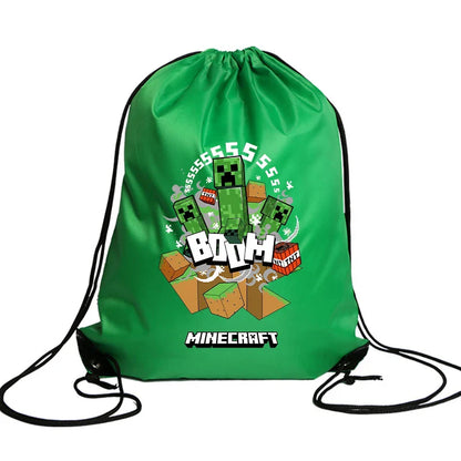 My World Kids Drawstring Bag — Waterproof Cartoon Backpack & Handbag with Kawaii Anime Figure Print for Boys & Girls