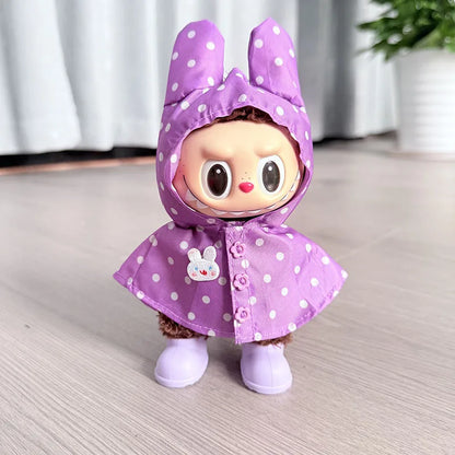 17CM Labubu Monster Doll Clothes – DIY Colorful Raincoat Outfit with Cute Candy Dots, Kids’ Gift Accessories