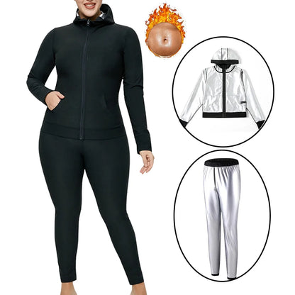 2pcs Women's Sweat Sauna Suit Set — Full-Zip Fitness Jacket & Leggings for Enhanced Workouts and Heat Performance