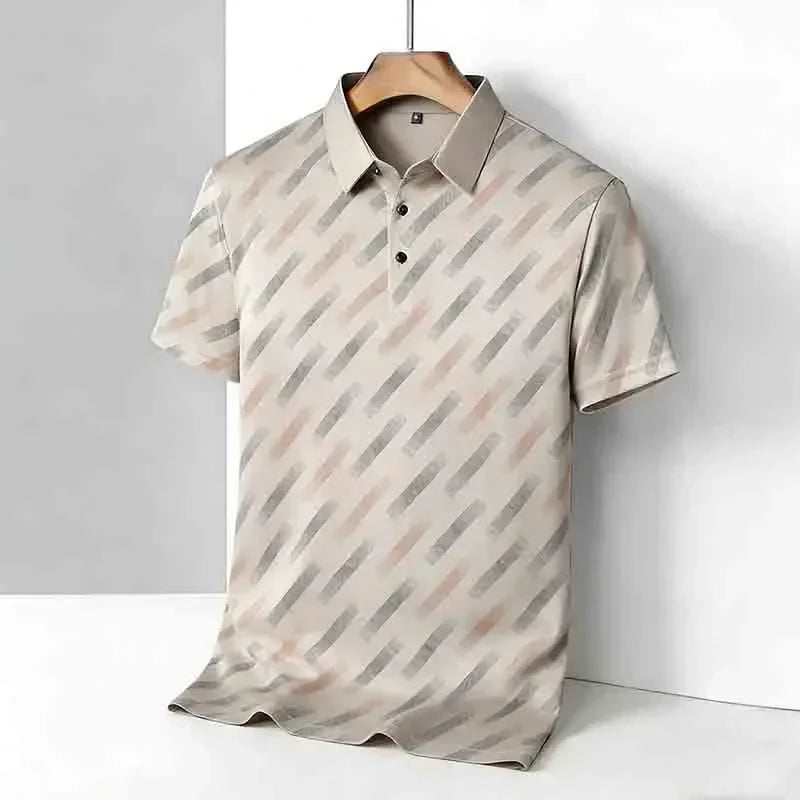 Men's Striped Print Polo Shirt - Short Sleeve Lapel Collar Casual Golf Business Top