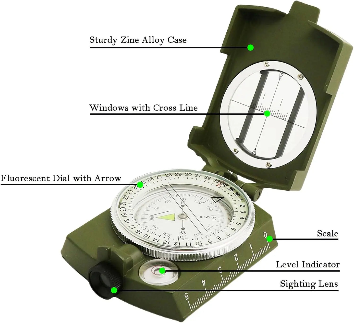 Multifunctional High-Precision Military Compass — Waterproof Metal Outdoor Survival Camping Compass with Fluorescent & Geological Features