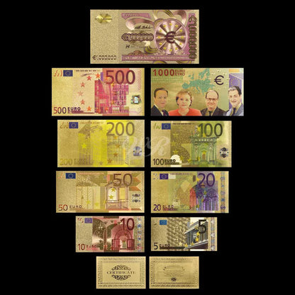 Colored European Banknote Currency Set – 5 to 1000 Million Euro Gold Notes for Business Gifts & Collection