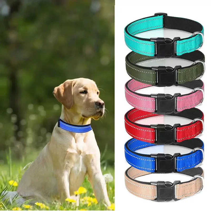 Reflective Dog Collar – Soft Neoprene Padded Nylon, Adjustable & Sturdy for Medium and Large Dogs