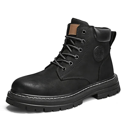 High Top Leather Boots for Men & Women – Fashion Lace-Up Outdoor Sneakers, Non-Slip Casual Ankle Shoes for Couples