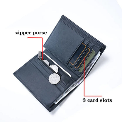 Genuine Leather RFID Anti-Theft Men’s Wallet with Coin Purse – Short Slim Card Holder Wallet for Men & Women Multi-Function Leather Purse