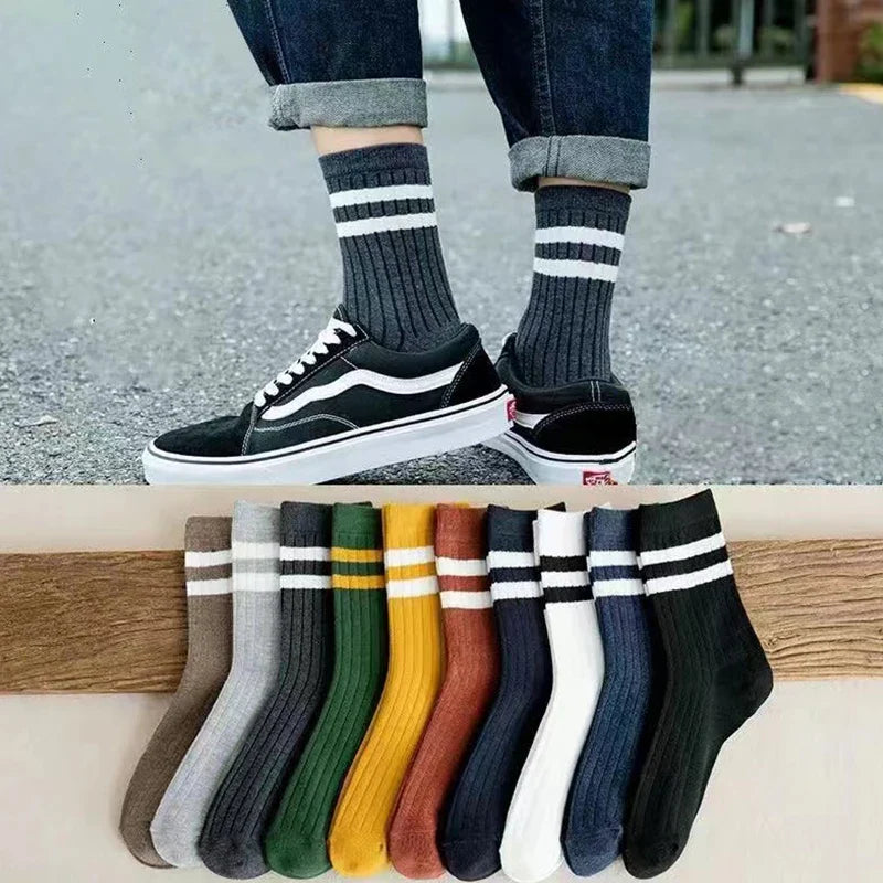 5/10 Pairs Striped Harajuku Retro Socks - Casual, Breathable Cotton Socks for Men & Women