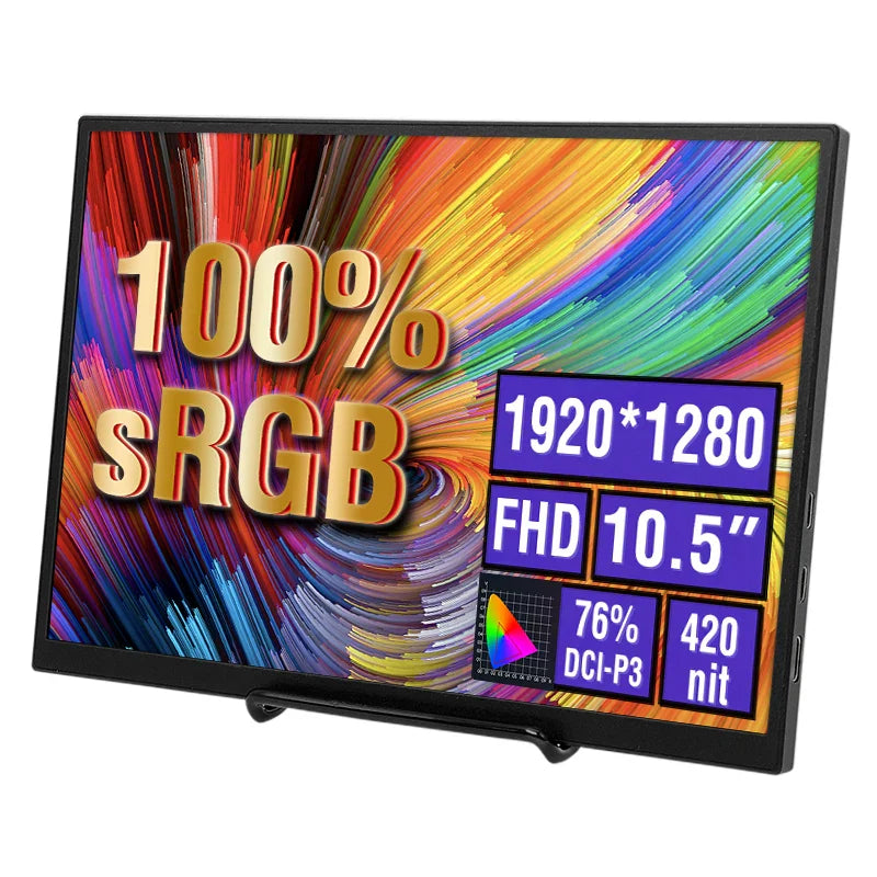 Anmite 10.5" Portable Monitor — 1280P HDR, 16:10 Low Blue Light Display for Xbox, PS4/PS5, Switch, PC & Laptop Extension