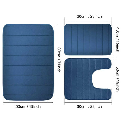 Non-Slip Grey Memory Foam Bath Mat Set – Soft, Water Absorbent, Quick-Drying, Machine Washable Bathroom Rugs for Home Floor