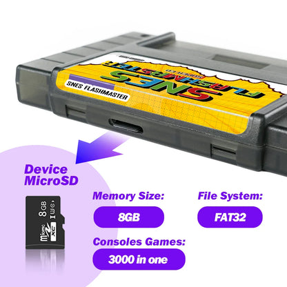 3000-in-1 SNES Flashmaster Cartridge – OS V12 with 8GB TF Game Card for Nintendo SNES Console