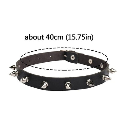 Black PU Leather Spike Choker Necklace – Studded Punk Gothic Biker Collar for Women & Men