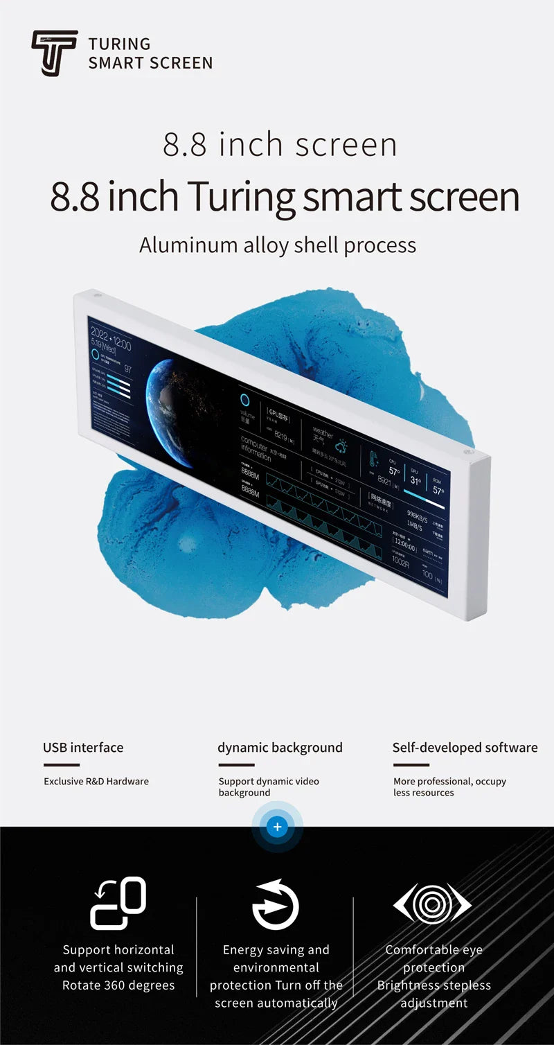 8.8 Inch IPS Type C Secondary Screen – USB-C Interface CPU, GPU, RAM Display, No Need for AIDA64 Monitoring