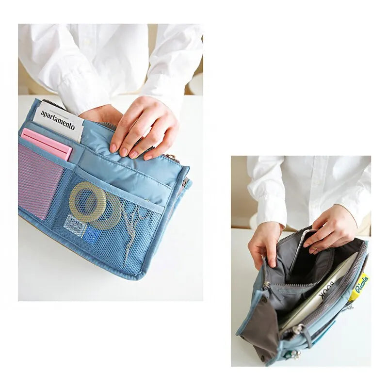Multifunctional Bi-Fold Storage Bag - Double Zipper Large Capacity Makeup Toiletries Organizer for Easy Storage Arrangement