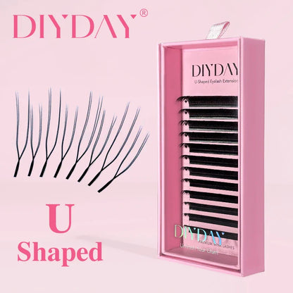 DIYDAY U-Shaped YY Eyelash Extensions – Premium PBT Double Layer Ultra Soft Featherlight Faux Mink False Lashes