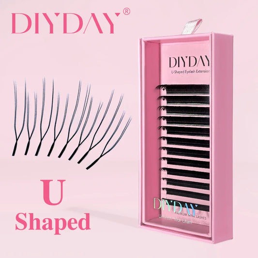 DIYDAY U-Shaped YY Eyelash Extensions – Premium PBT Double Layer Ultra Soft Featherlight Faux Mink False Lashes