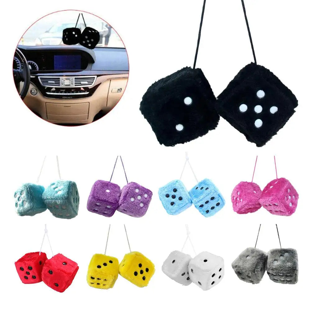 Long Hair Hot Stamping Dot Dice Plush Toy Cube – Anime Car Ornament & Decoration Pendant Accessory