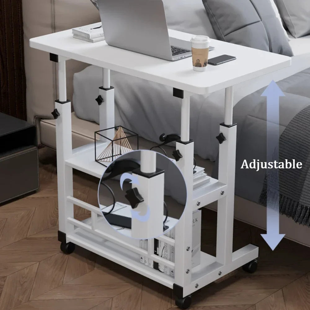 Adjustable Laptop Desk with Wheels - Portable Mobile Computer Table for Bedroom, Office & Study