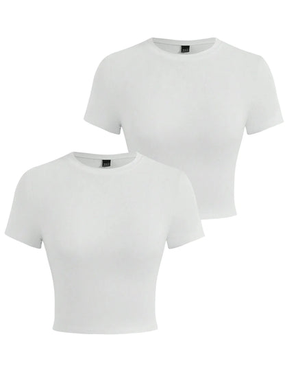 Y2K Women’s Solid Cotton Crop Top – Short Sleeve, High-Elastic O-Neck T-Shirt for Summer Streetwear & Sporty Fashion