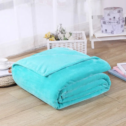 Winter Flannel Blanket – 230GSM Soft Solid Blue Coral Fleece Bedspread, Thin Warm Sofa Cover, Faux Fur Plaid Throw
