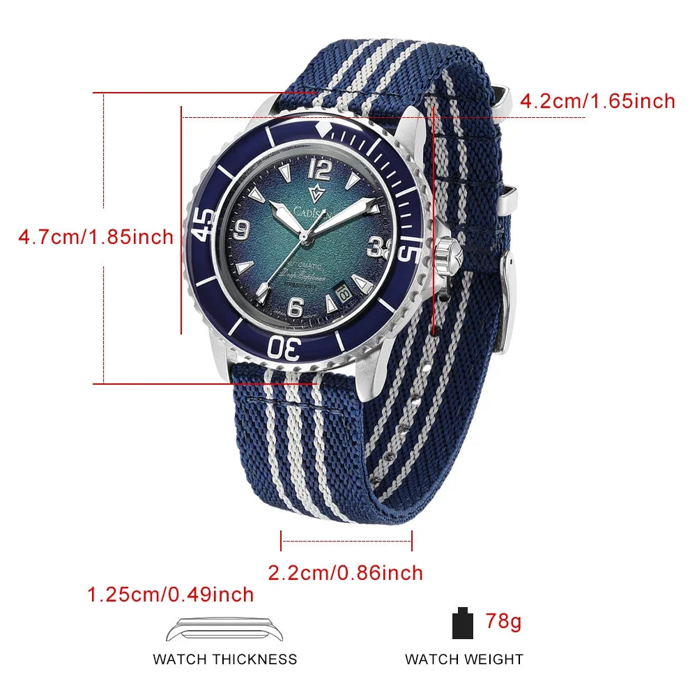 CADISEN Deep Explorer 2025 Automatic Mechanical Men’s Watch – Canvas Strap, NH35 Movement, Luminous & Waterproof Luxury Wristwatch