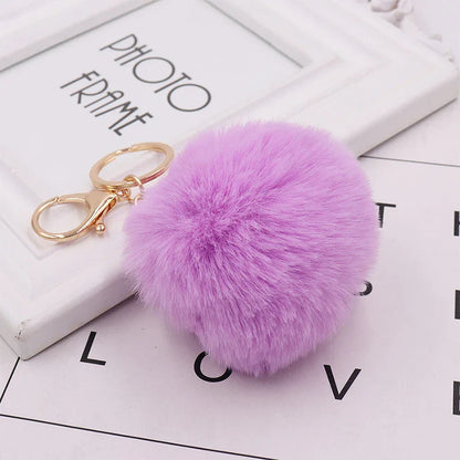 Fashion Cute Fluffy Rabbit Fur Ball Keychain – Pompom Leaf Cherry Pendant for Handbag & Car Keys