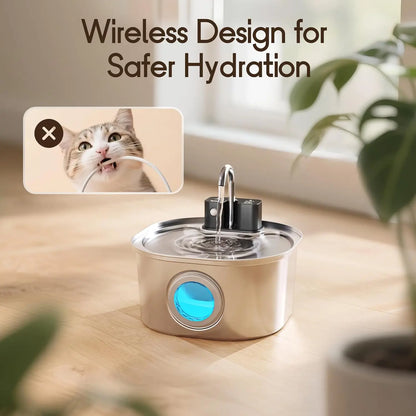 3L Stainless Steel Pet Water Fountain - Wireless Rechargeable Sensor Cat & Dog Drinking Dispenser