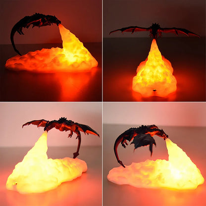 3D Printed Fire Dragon LED Lamp - USB Rechargeable Desktop Light for Gaming, Camping, Mystery Games & Kids Gifts