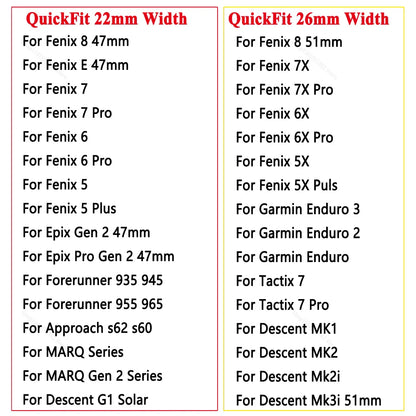 QuickFit Silicone Watch Strap 26mm 22mm for Garmin Fenix 7X 7 Pro 6X 6 5X 5 Plus 8 – Durable Replacement Sport Watchband