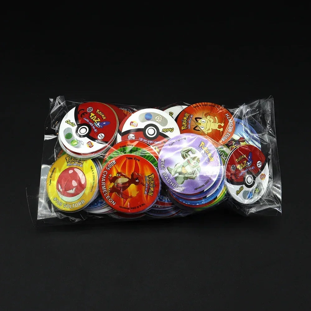 100/160pcs Pokemon Tazos – 1st & 2nd Generation 3D Round and Square Collector Cards, Album Trainer Pogs for Cheetos Chipitaps