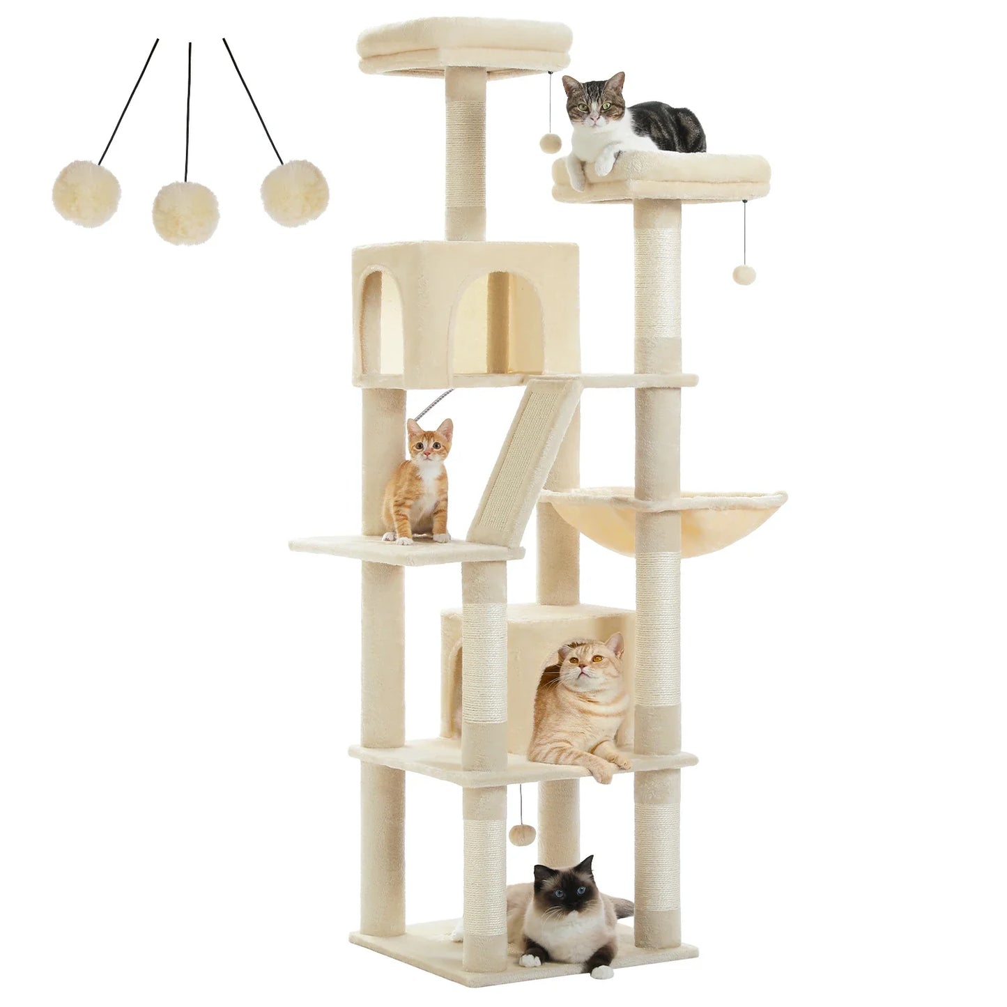 Large Cat Tree Tower – Multi-Level Plush Indoor Cat Condo with Scratching Posts, Boards, Perches & Caves
