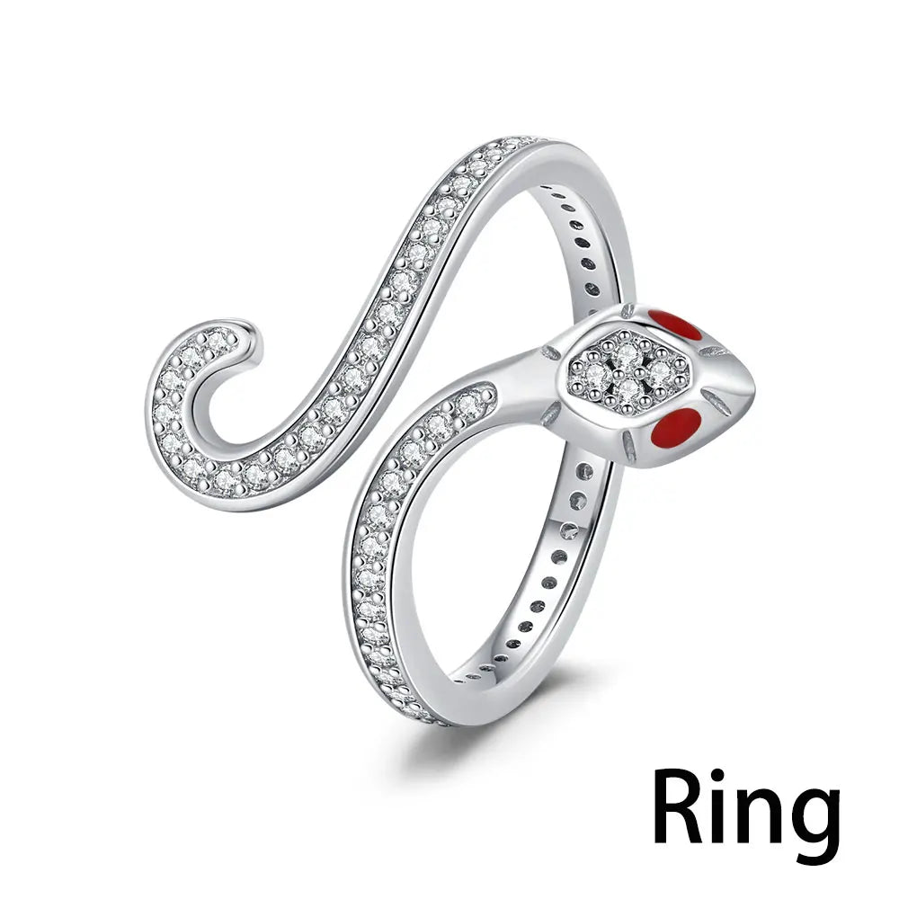 925 Silver CZ Snake Ring – Adjustable Cube Zirconia Finger Ring for Women, Party Jewelry & Fashion Accessory