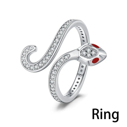 925 Silver CZ Snake Ring – Adjustable Cube Zirconia Finger Ring for Women, Party Jewelry & Fashion Accessory