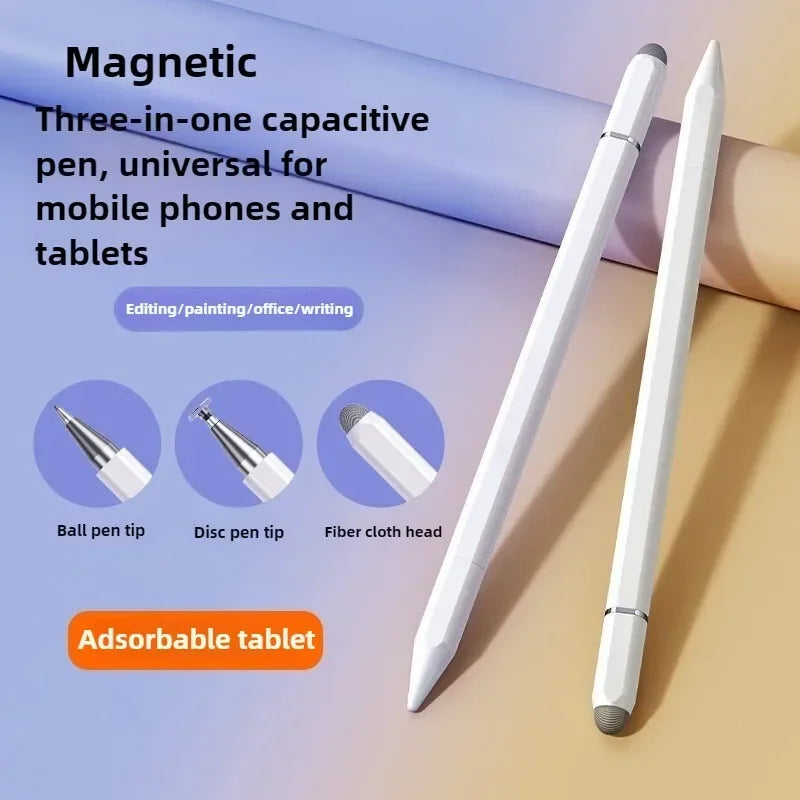 3-in-1 Magnetic Stylus Pen — Capacitive Touch Pen for iOS & Android Tablets and Smartphones, Compatible with iPad, Samsung, Xiaomi & Huawei, Drawing & Writing Tool