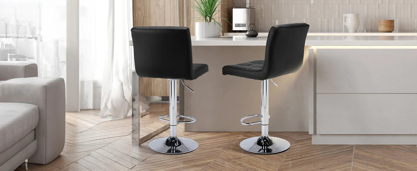 PU Leather Bar Stools Set of 2 – Upholstered Counter Height Stools with Comfortable Backrest, SGS Certified Gas Cylinder