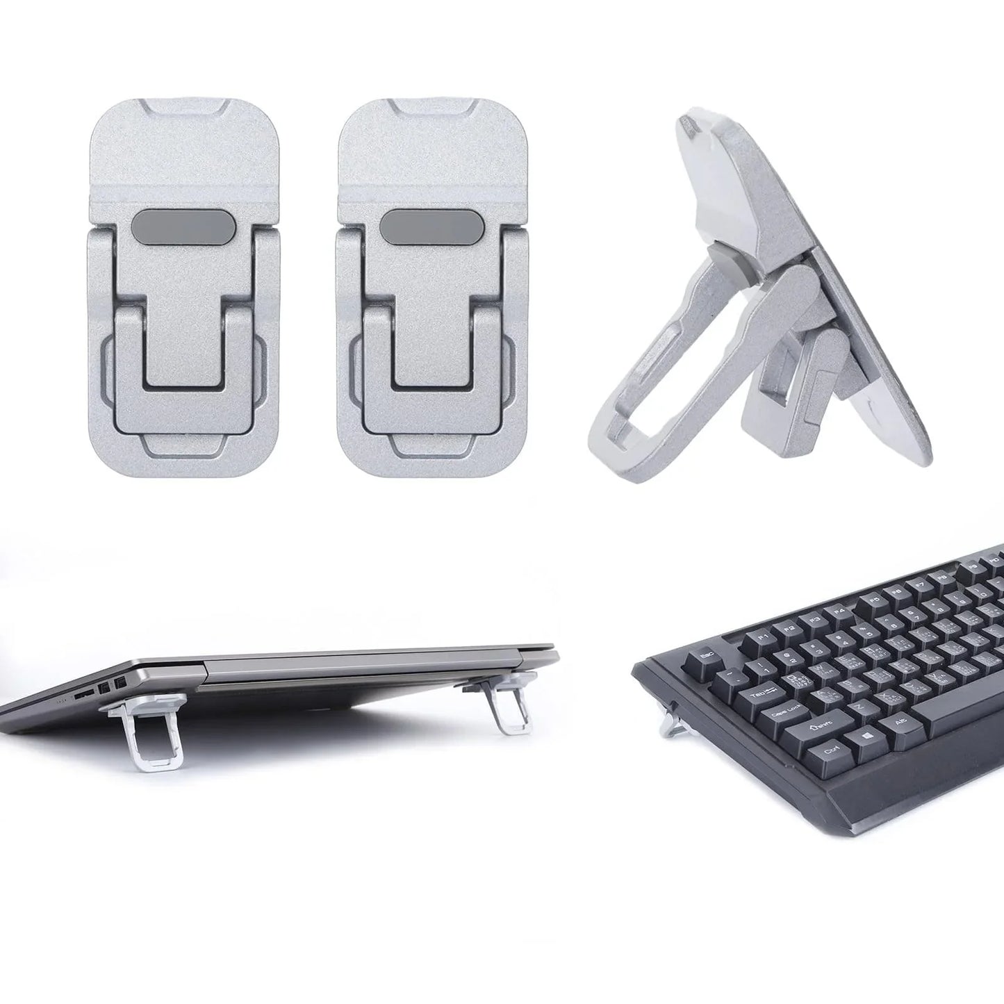 2PCS Mini Foldable Laptop Stand – Portable Adjustable Angle Self-Adhesive Invisible Notebook Riser for Laptop & Keyboard Support