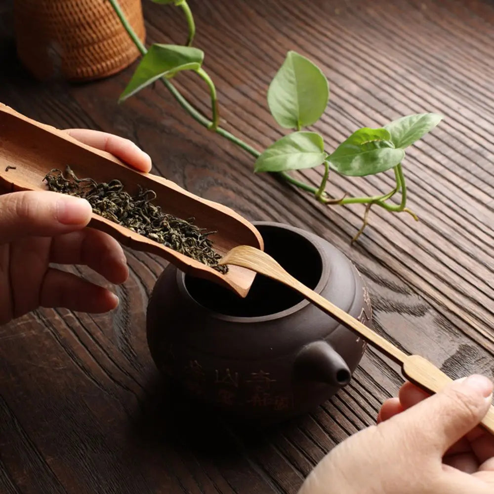 Japanese-Style Natural Bamboo Rattan Tea Scoop – Tea Shovel, Leaves Chooser, Honey & Coffee Spoon, High-Quality Holder