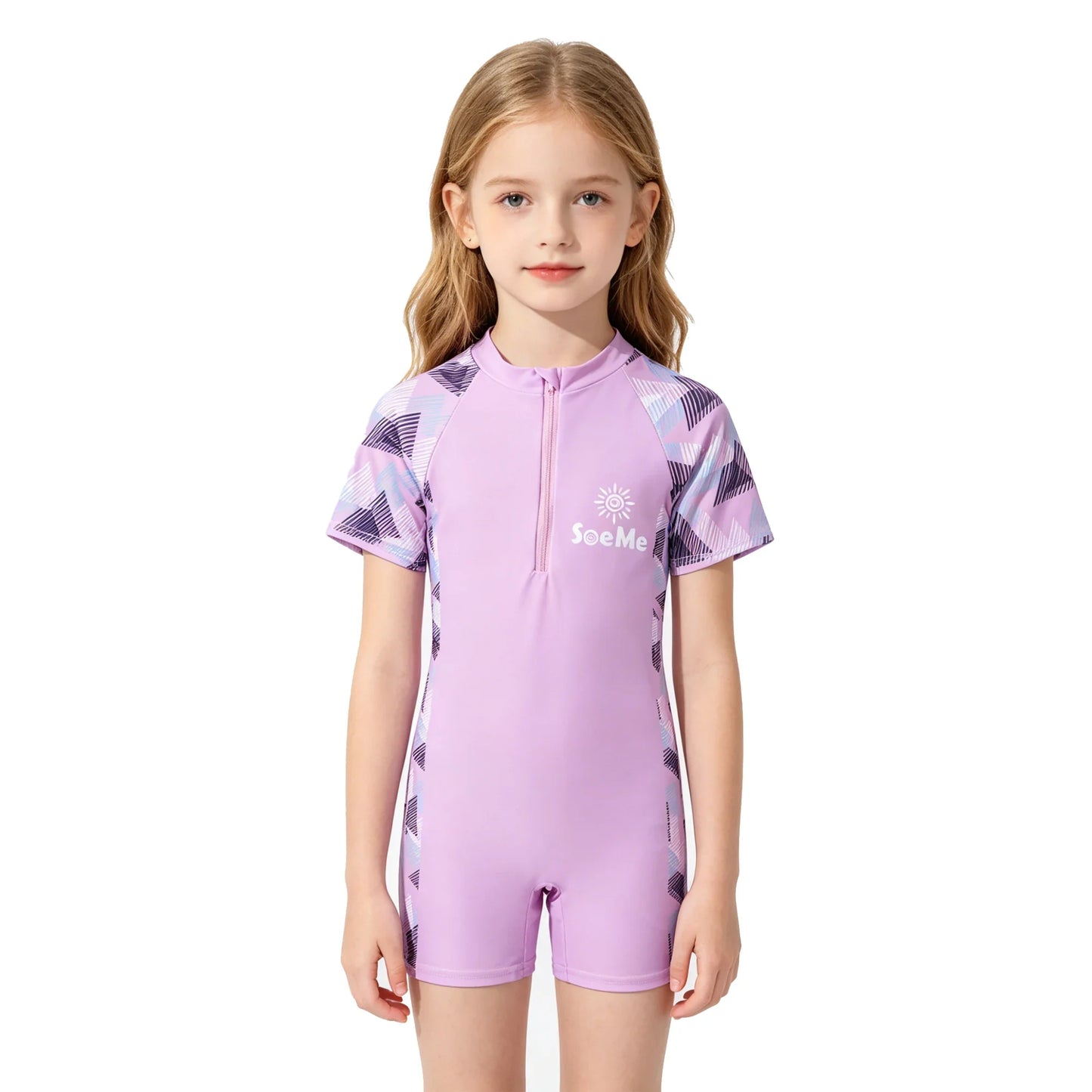 Girls' Pink One-Piece Swimsuit - Cute Short-Sleeve Kids Beach Swimwear for Ages 3–10