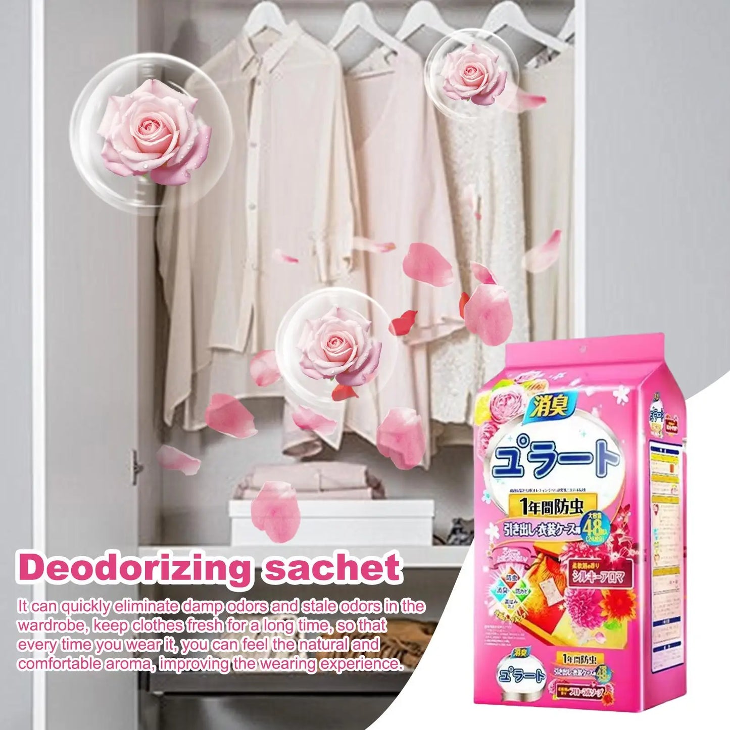 48pcs Closet Scent Bags – Camphor Insect Repellent & Moisture-Proof Wardrobe Deodorant Sachets